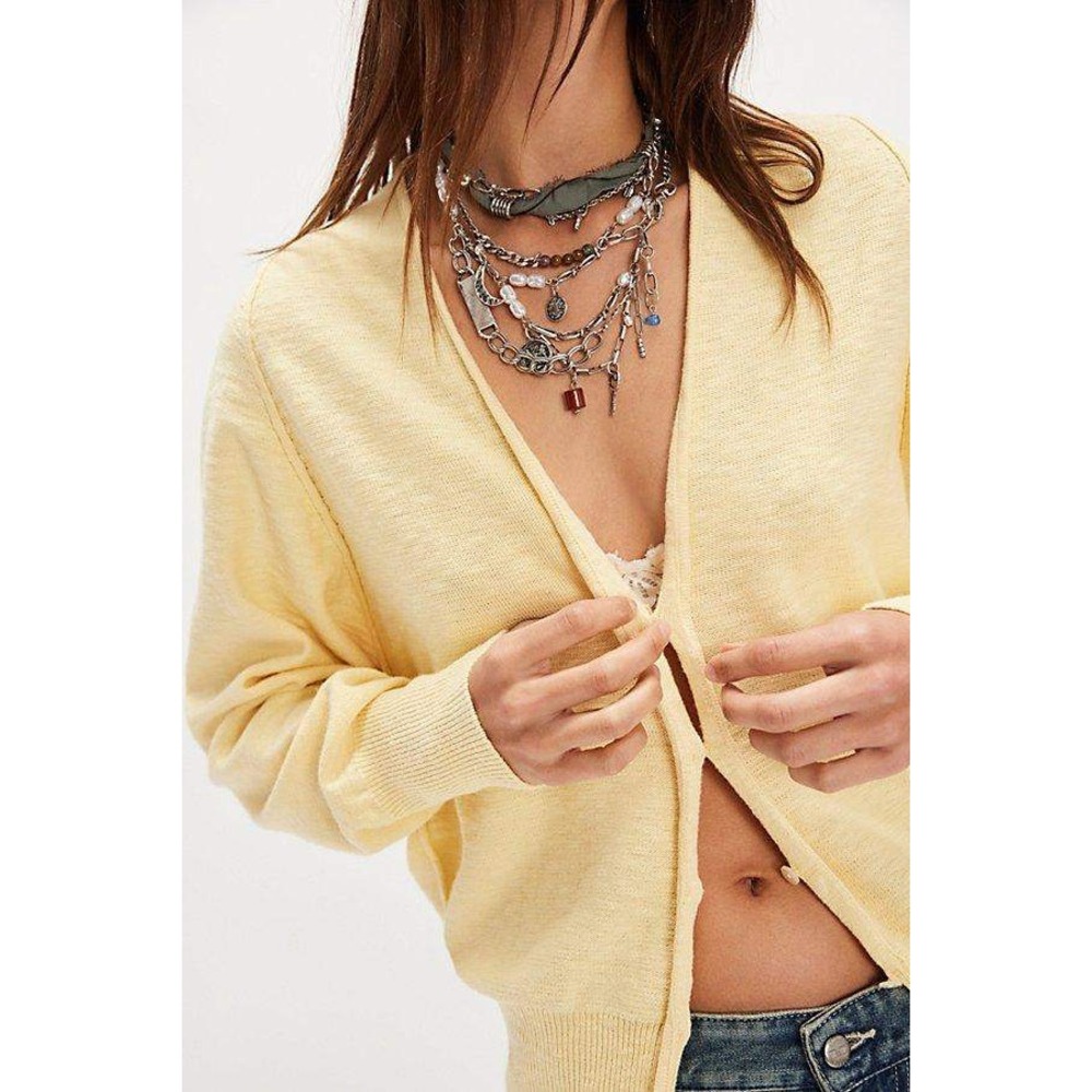 Free People Kait Cardigan Double Butter Yellow Lightweight‎ Size Large NWT